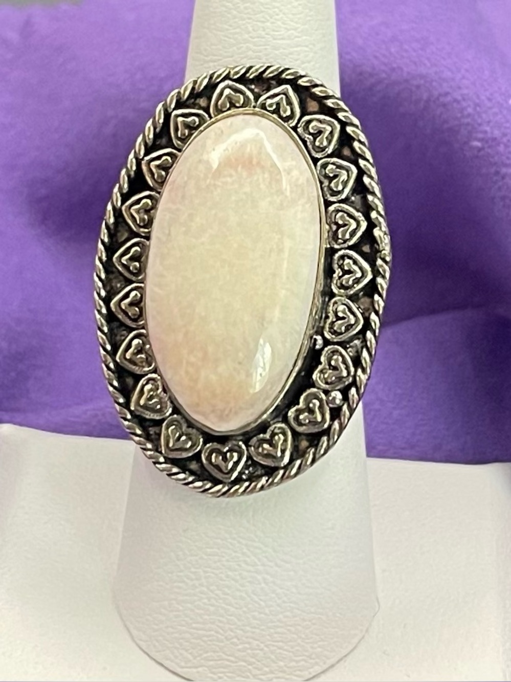 NWOT .925 sterling silver natural pink opal statement ring size 7.  Weight 9g